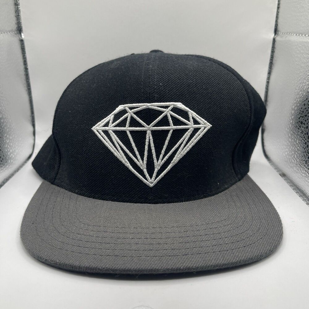 Diamond Supply Co Baseball Hat Black And Grey Adjustable Leather Snapback